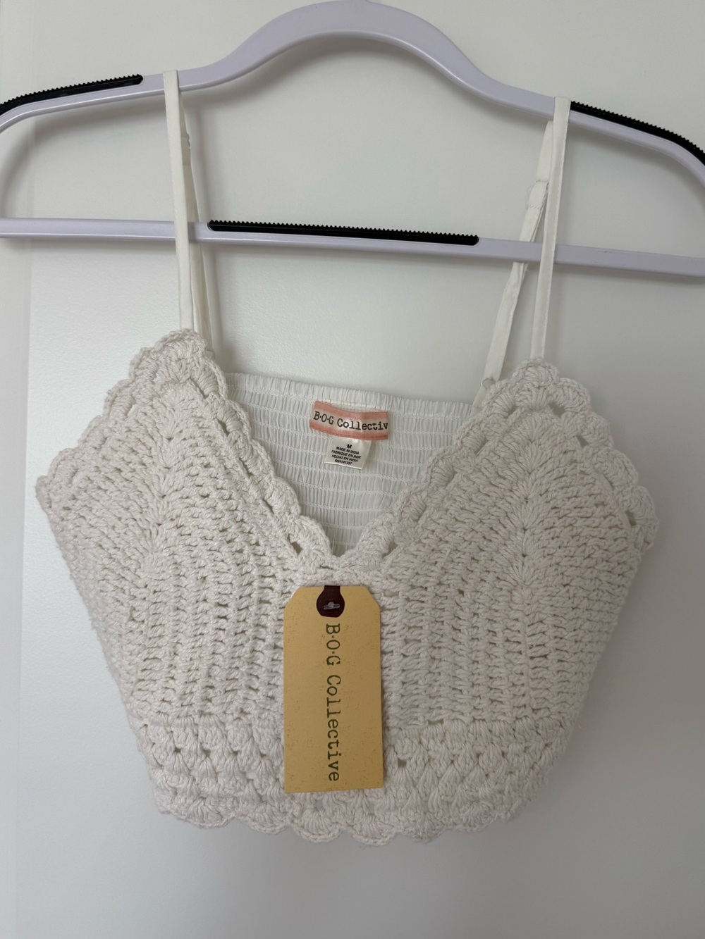 BOG Collective Cream/White Crochet V-Neck Tank Top